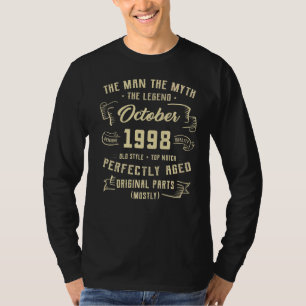 Camiseta Mens Man Myth Legend outubro de 1998 24º Aniversár