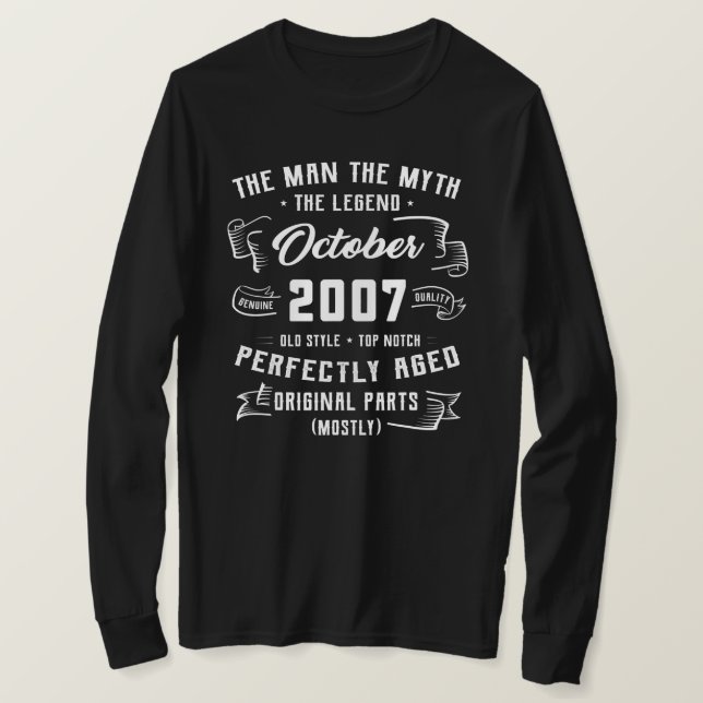 Camiseta Mens Man Myth Legend outubro de 2007 15 Aniversári (Frente do Design)