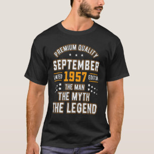Camiseta Mens Man Myth Legend setembro de 1957 65º Aniversá