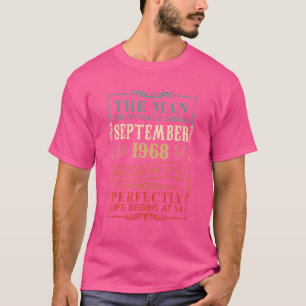 Camiseta Mens Man Myth Legend setembro de 1968 54º Aniversá