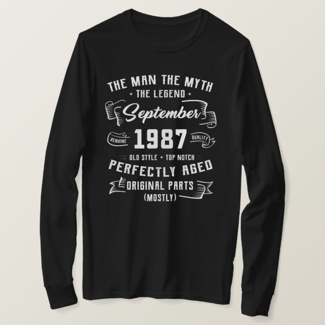 Camiseta Mens Man Myth Legend setembro de 1987 35º Aniversá (Frente do Design)