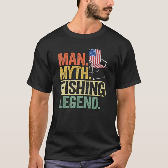 Camiseta Mens Man Myth Pesca Legenda Pai Pai Americano Fla (Frente)
