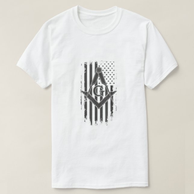 Camiseta Mens Masonic American Flag Square e Compass Fre (Frente do Design)
