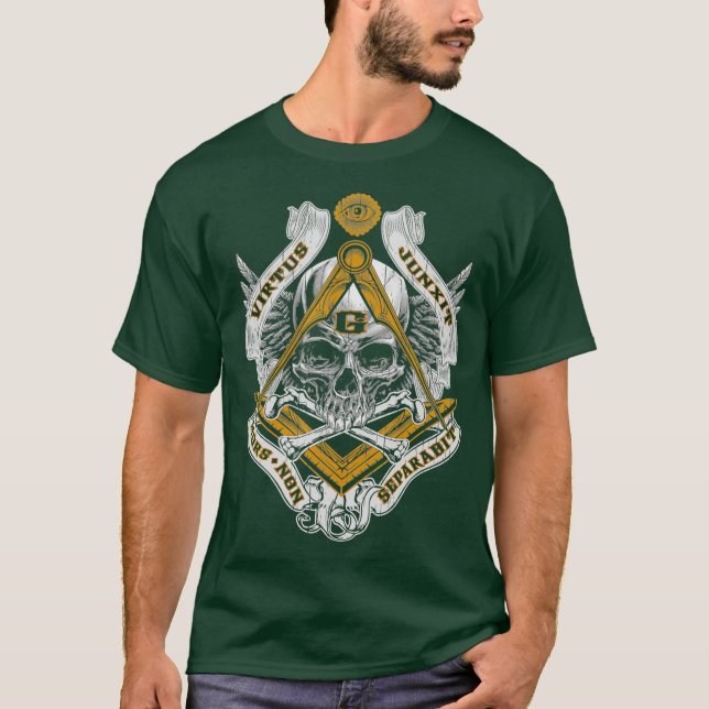 Camiseta Mens Masonic Skull Virtus Junxit Mors Non-Gift (Frente)