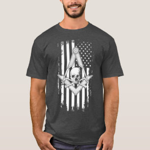 Camiseta Mens Master Mason American Flag Masonic Skull