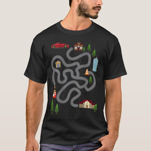 Camiseta Mens Maze Race Car Track Gifs para Pai Back Rub Pl (Frente)