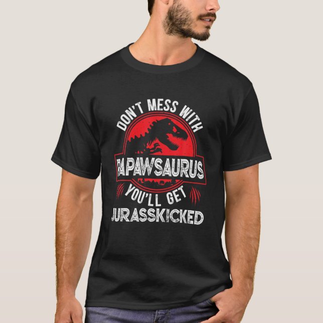 Camiseta Mens Men Distressed Papawsaurus Dinosaur T Rex Fat (Frente)