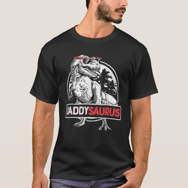 Camiseta Mens Mens Funny Daddysaurus T Rex Pai Saurus Fat (Frente)