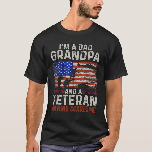 Camiseta Mens Mens Retro Eu sou um vovô Pai e um veterano (Frente)