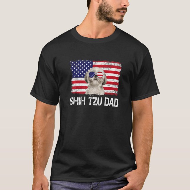 Camiseta Mens Mens Shih Tzu Pai U Bandeira 4 De Julho Patri (Frente)