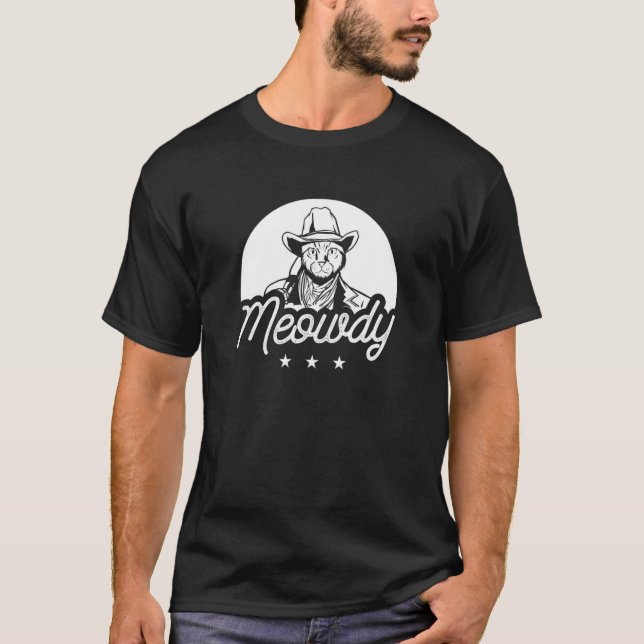 Camiseta Mens Meowdy Cat Mashup Howdy Texas Western Cowboy (Frente)