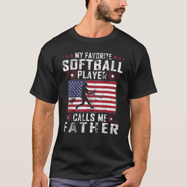 Camiseta Mens Meu Jogador De Softball Favorito Me Chama Pai (Frente)