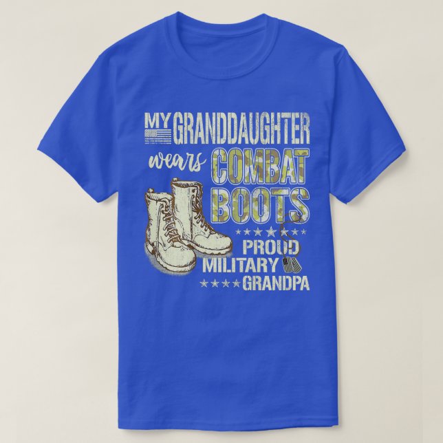 Camiseta Mens Minha Neta Veste Combater Botas Orgulhosa Mi (Frente do Design)