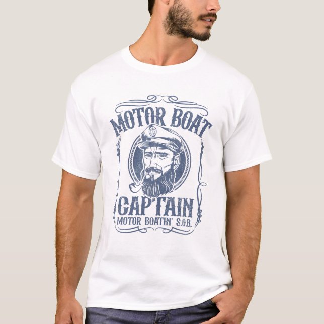 Camiseta Mens Motor Boat Capitão Funny Pontoon Barco Moto (Frente)