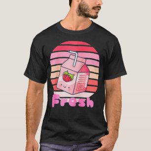 Camiseta Mens Mulheres Japonês Morango Rosa Rosa Leite Kawa