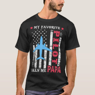Camiseta Mens My Favorito Pilot Me Chama Papa USA Flag Fath