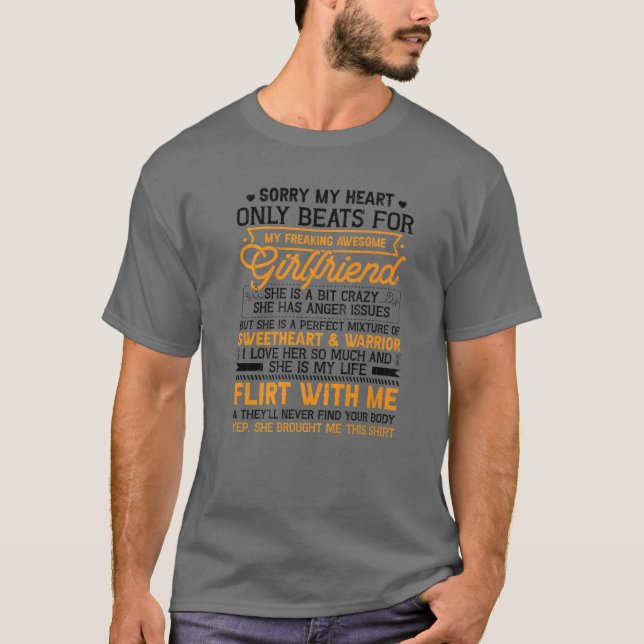 Camiseta Mens My Heart Beats For My Namorada Engraçado BoyF (Frente)