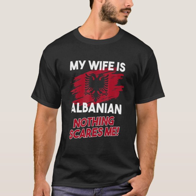 Camiseta Mens My Wife Is Albanian Flag Albanian Eagle Alban (Frente)