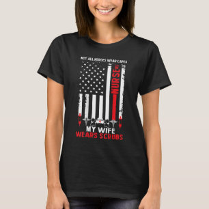 Camiseta Mens My Wife Veste Scrubs American Flag Nurse Gift