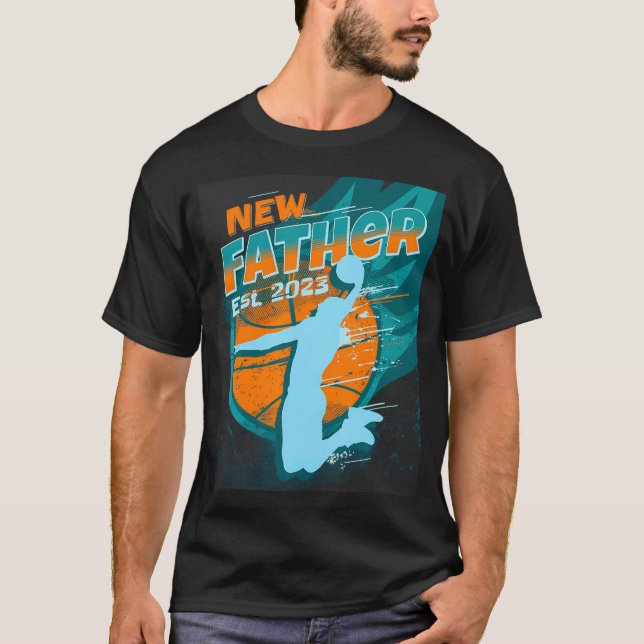 Camiseta Mens Novo Padre Est. 2023 Da Futura Pai De Basquet (Frente)