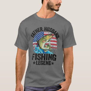 Camiseta Mens Padre Husband Legenda de pesca Bandeira Ameri