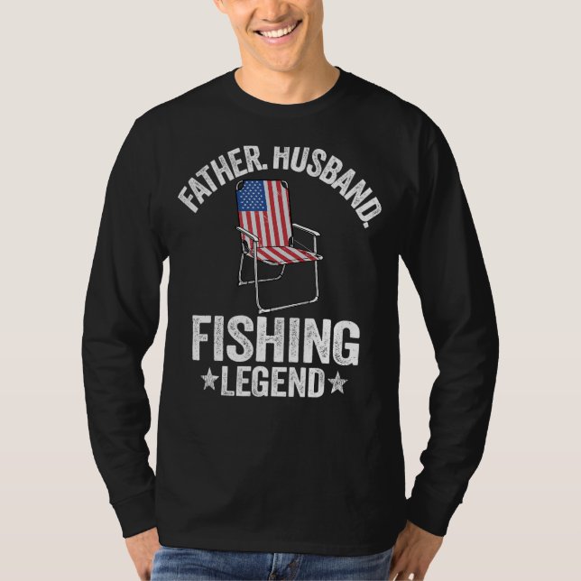Camiseta Mens Padre Husband Legenda de pesca Bandeira Ameri (Frente)