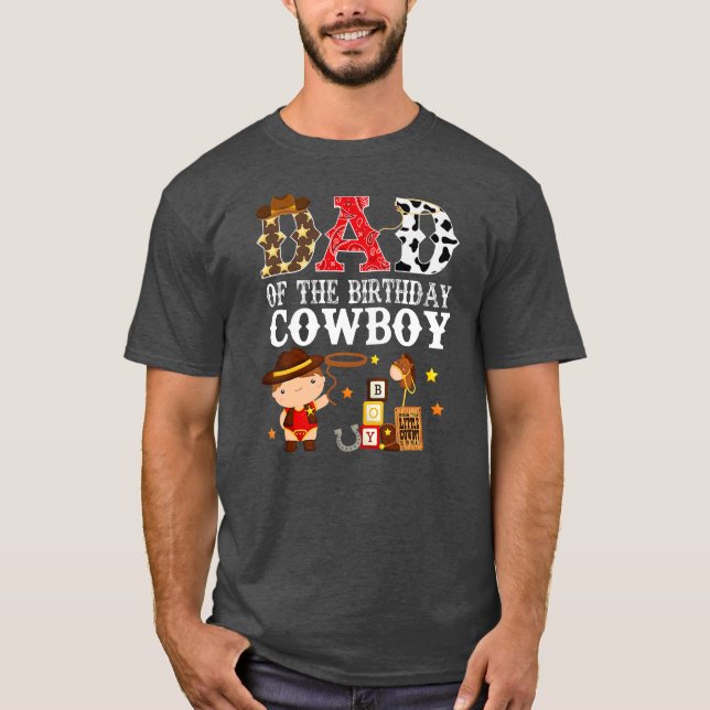 Camiseta Mens Pai 1rua Primeiro Birthday Cowboy Western Rod (Frente)