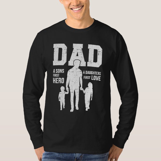 Camiseta Mens Pai Filhos Primeiro Herói Amor Pelo Pai (Frente)