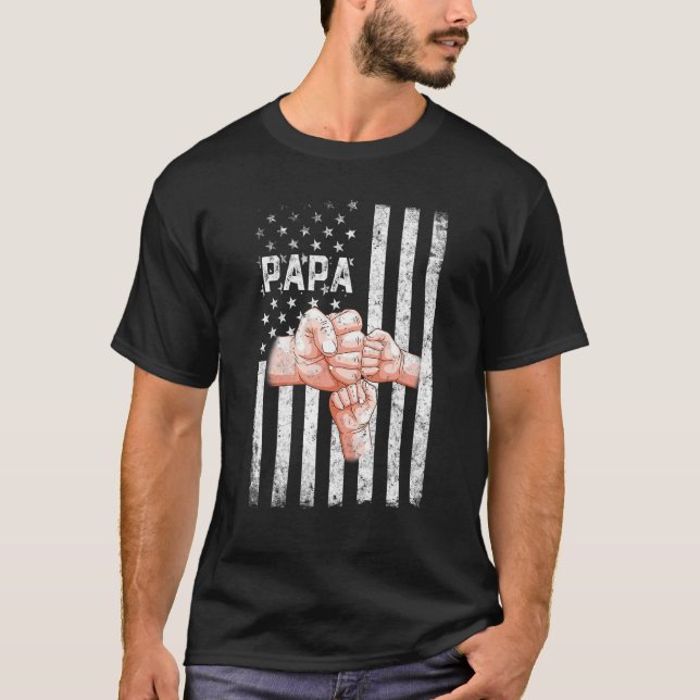 Camiseta Mens Papa American Flag 2 Crianças Dia de os pais  (Frente)