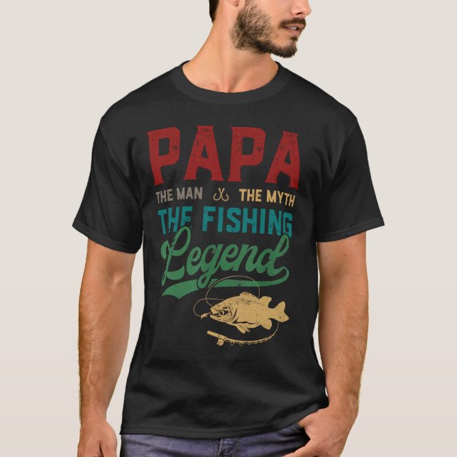 Camiseta Mens Papa Man Mito Legenda de Pesca Engraçado Pesc (Frente)