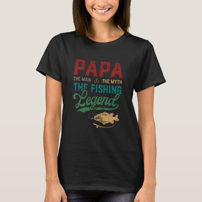 Camiseta Mens Papa Man Mito Legenda de Pesca Engraçado Pesc (Frente)