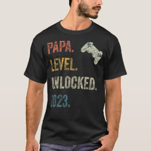 Camiseta Mens Papa Nível Desbloqueado 2023 Gravidez Gamer E