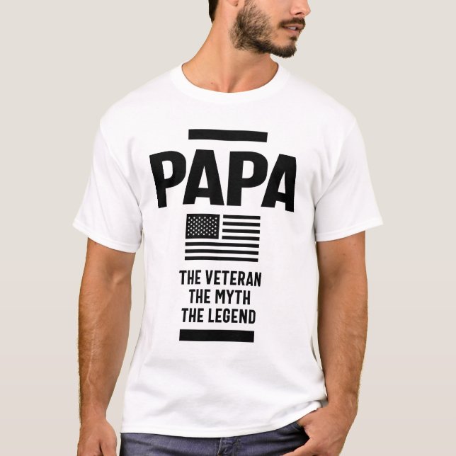 Camiseta Mens Papa O Veterano O Mito A Lenda (Frente)