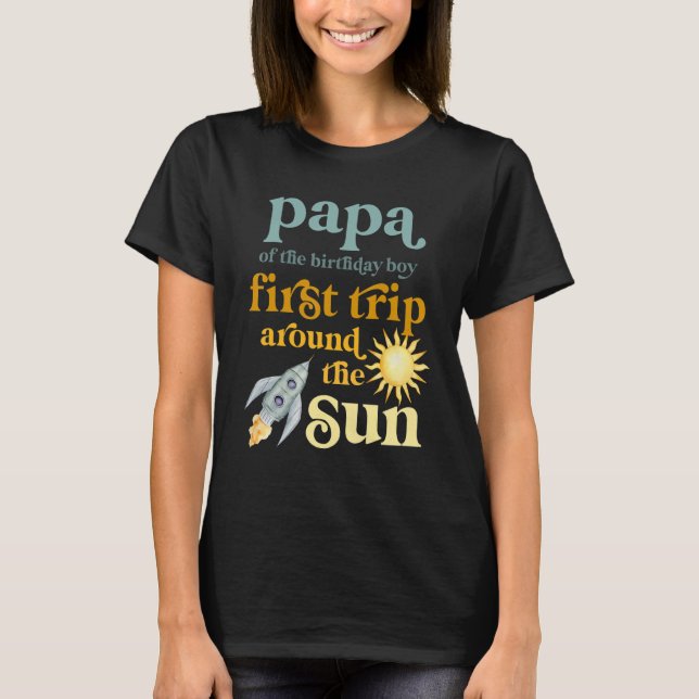 Camiseta Mens Papa primeiro aniversario Espacial Exterior P (Frente)