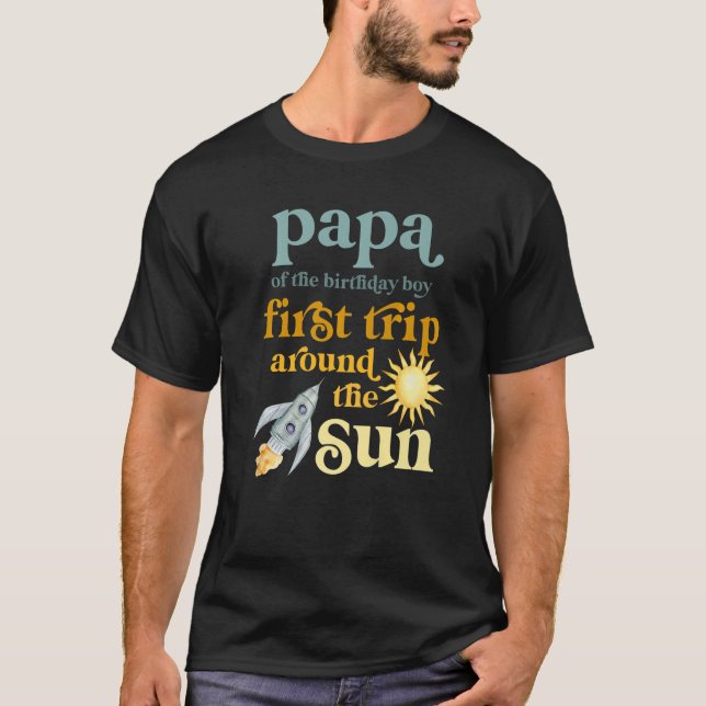 Camiseta Mens Papa primeiro aniversario Espacial Exterior P (Frente)