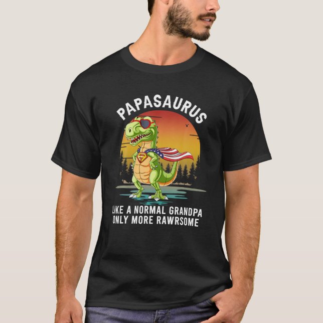 Camiseta Mens Papasaurus Como Um Avô Normal Só Mais Ra (Frente)