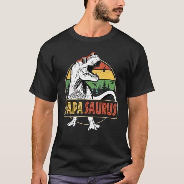 Camiseta Mens Papasaurus Rex Dinossaur Papa Saurus Pais (Frente)