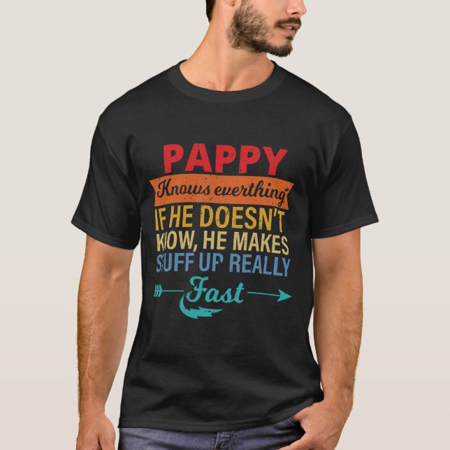Camiseta Mens Pappy sabe tudo sobre o dia de os pais do vov (Frente)