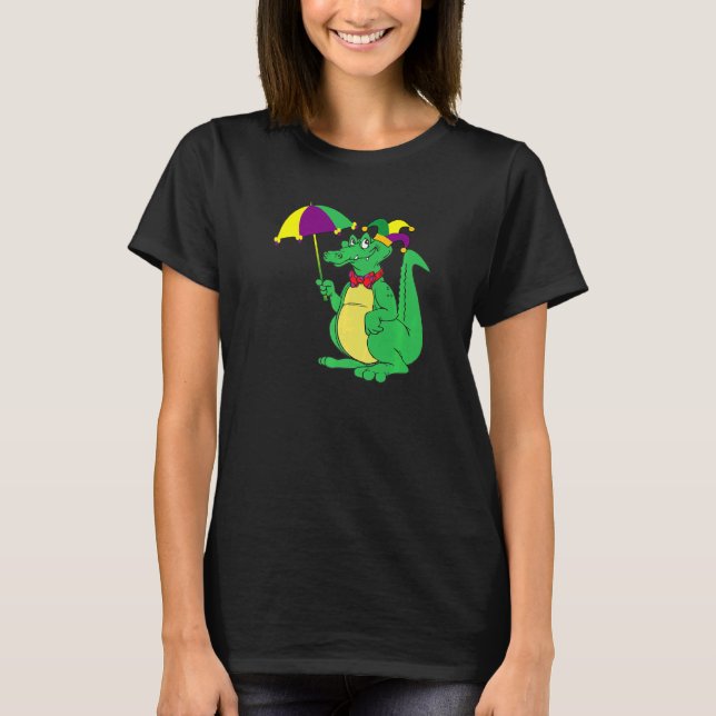 Camiseta Mens Parading Mardi Gras Alligator Crocodilo Com (Frente)