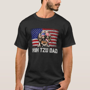 Camiseta Mens Patriotic Shih Tzu Pai American Flag 4th Of J