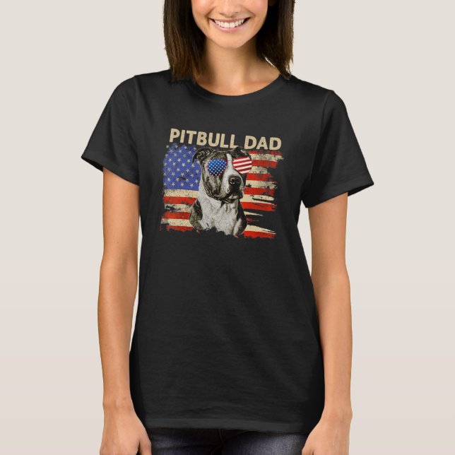 Camiseta Mens Patriótico Pai Pitbull Cão 4 De Julho America (Frente)