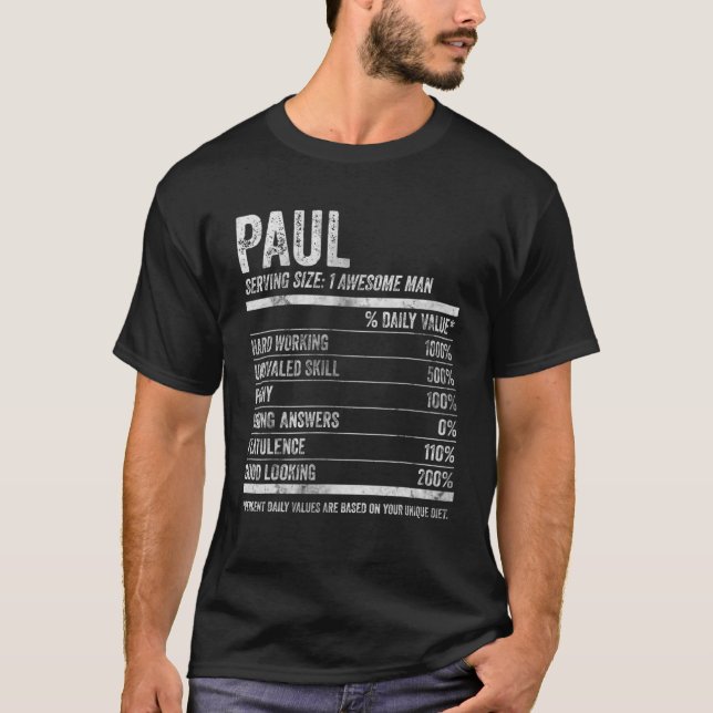 Camiseta Mens Paul Nutrition Nome Personalizado Funny Nome  (Frente)