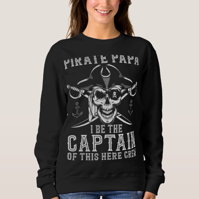 Camiseta Mens Pirata Papa É O Capitão Desta Tripulação. (Frente)