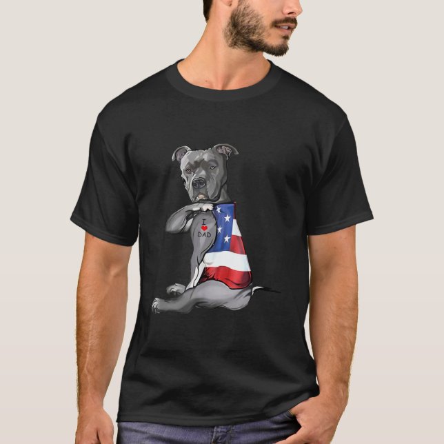 Camiseta Mens PitBull Cachorro Tatuagem Adoro Pai  (Frente)