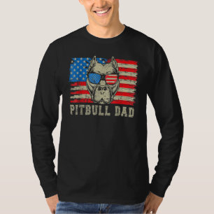 Camiseta Mens Pitbull Pai americano Pit Bull Cão nos Bandei