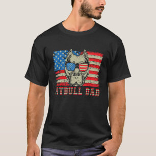 Camiseta Mens Pitbull Pai americano Pit Bull Cão nos Bandei