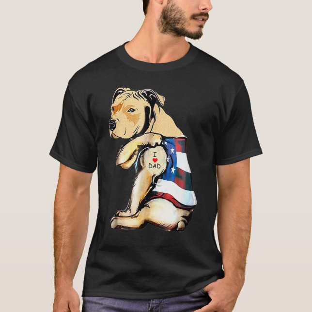 Camiseta Mens Pitbulls Cachorro Tatuagem Eu Adoro Pai (Frente)