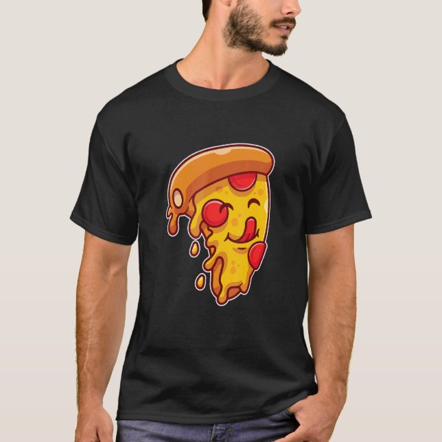 Camiseta Mens Pizza Adoram Pepperoni Coração Fatia Para Piz (Frente)