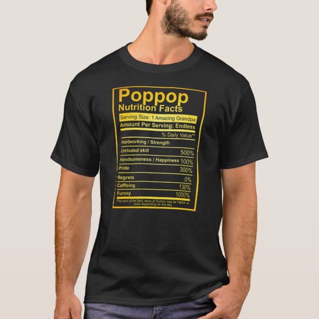 Camiseta Mens Poppop Fatos Nutrição Dia de os pais Engraçad (Frente)
