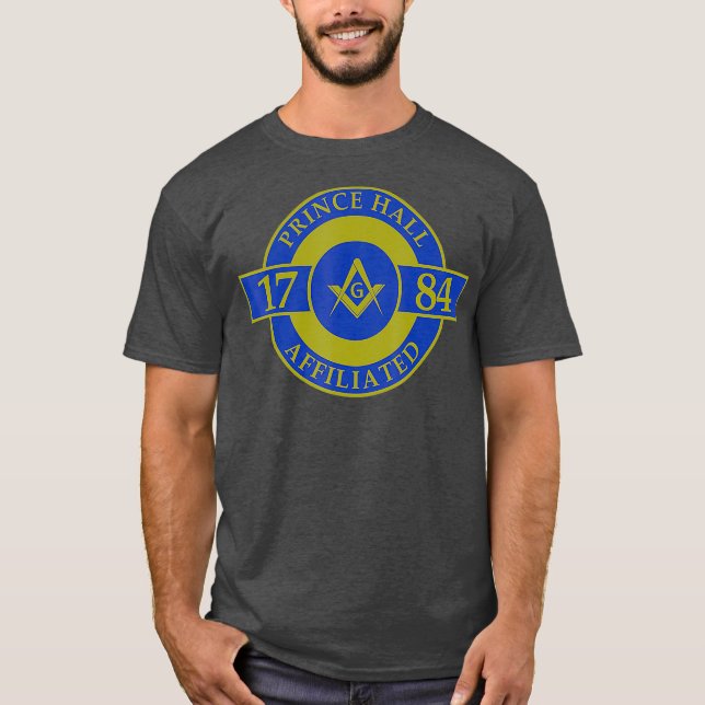 Camiseta Mens Prince Hall Afiliado PHA 1784 Masonic (Frente)